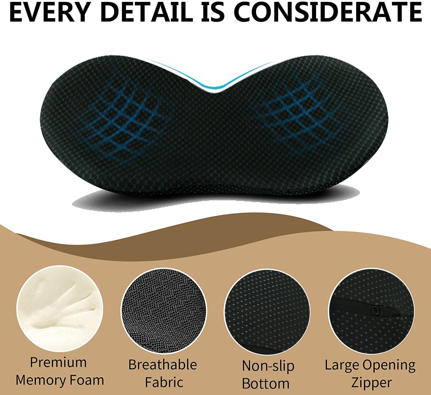 Memory Foam Car Seat Cushion with 3.5 Inch Lift and Lumbar Support, Washable Cover