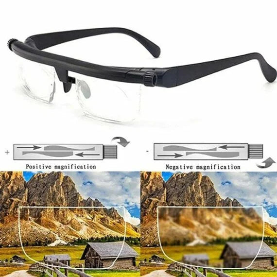 Adjustable Focus Glasses with Dial Lens Adjustment and Universal Fit