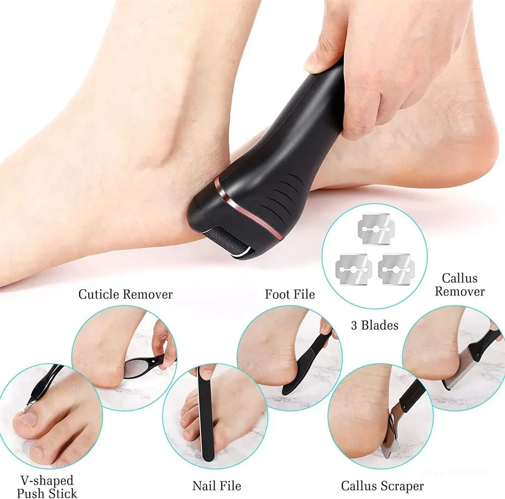 Electric Foot File with Dual Speed Quartz Rollers and LED Light, 16-Piece Pedi Kit