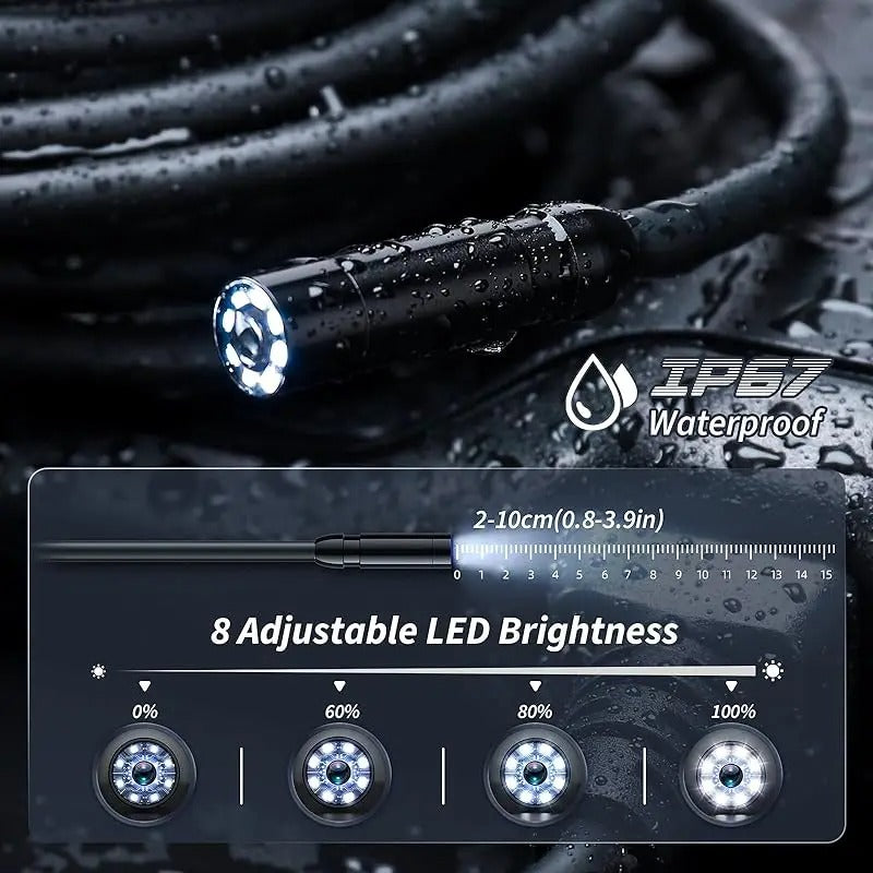 1080P HD Inspection Camera with 4.3 Inch Screen and Adjustable LED Lights, IP67 Waterproof
