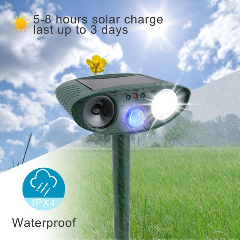 Solar Animal Repeller with Motion Sensor and Flashing Light, 30ft Range 4-Pack