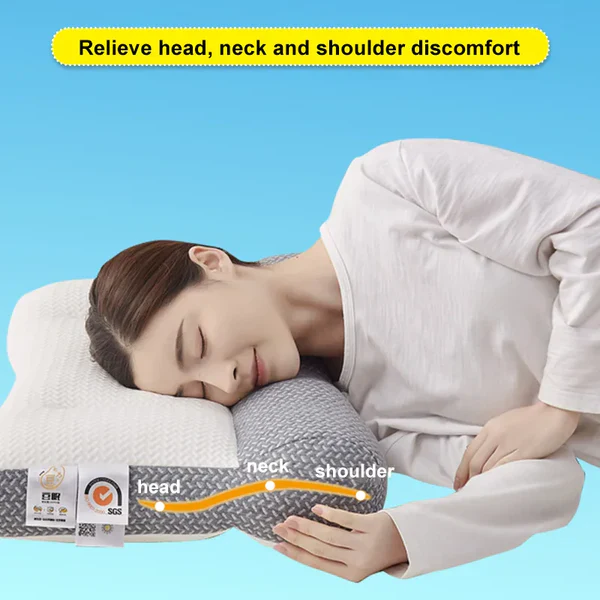 Contoured Neck Pillow with Ergonomic Support and Recessed Ear Space, Machine Washable
