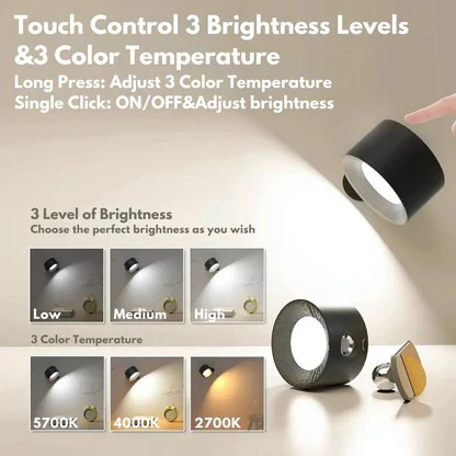 LED Wall Lamp with Touch Control and Adjustable Rotation, 3 Color Modes