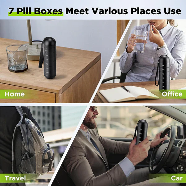 Weekly Pill Organizer with Aluminum Alloy Body and Silicone Moisture Seal