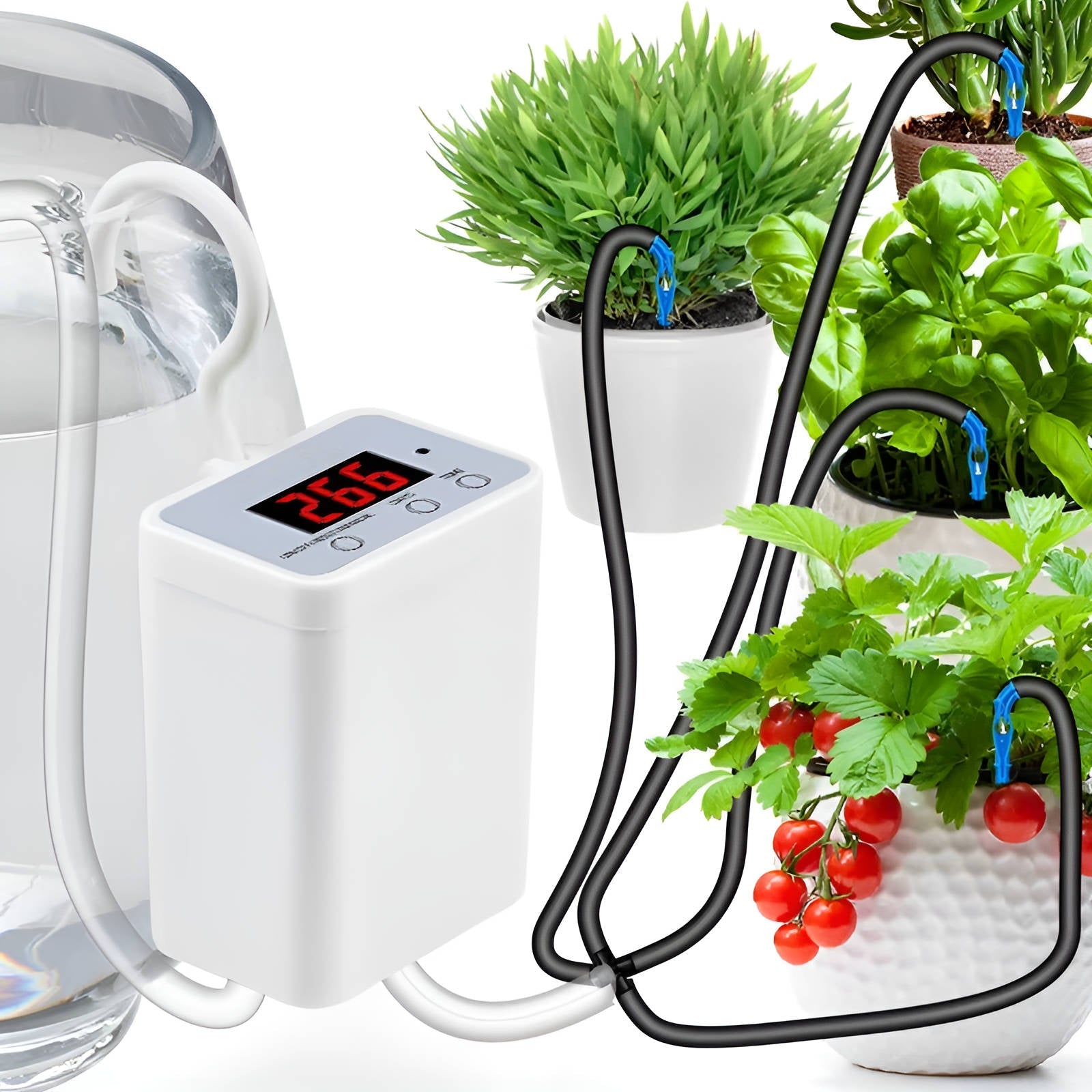 Plant Watering System with LCD Timer and Rechargeable Battery for Indoor Gardens