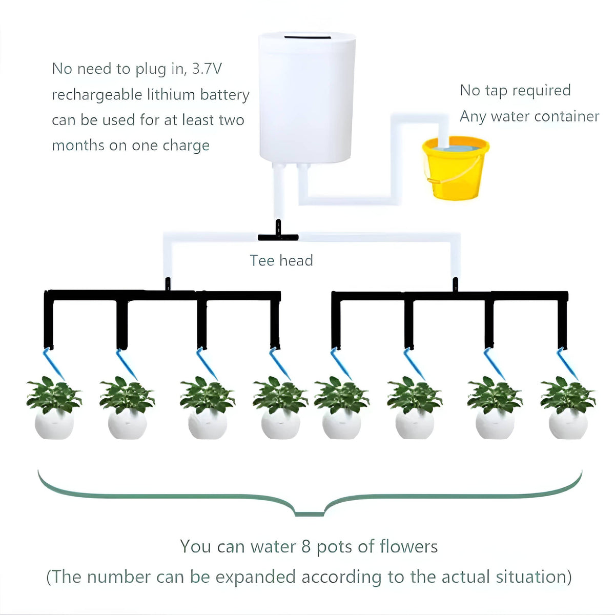 Plant Watering System with LCD Timer and Rechargeable Battery for Indoor Gardens