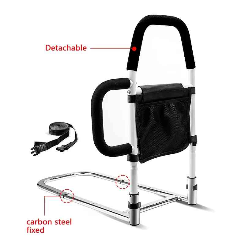 Bedside Support Rails with Dual Grip Handles and Storage Pocket, Adjustable Height