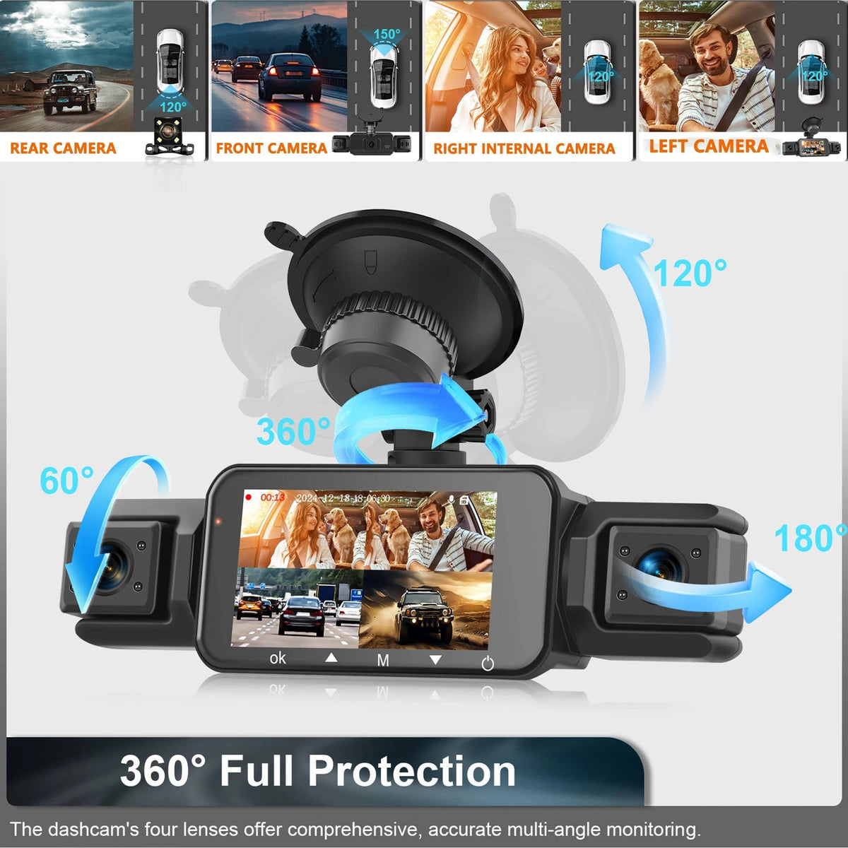 Four Camera Dash Cam System with Infrared Night Vision and Motion Detection