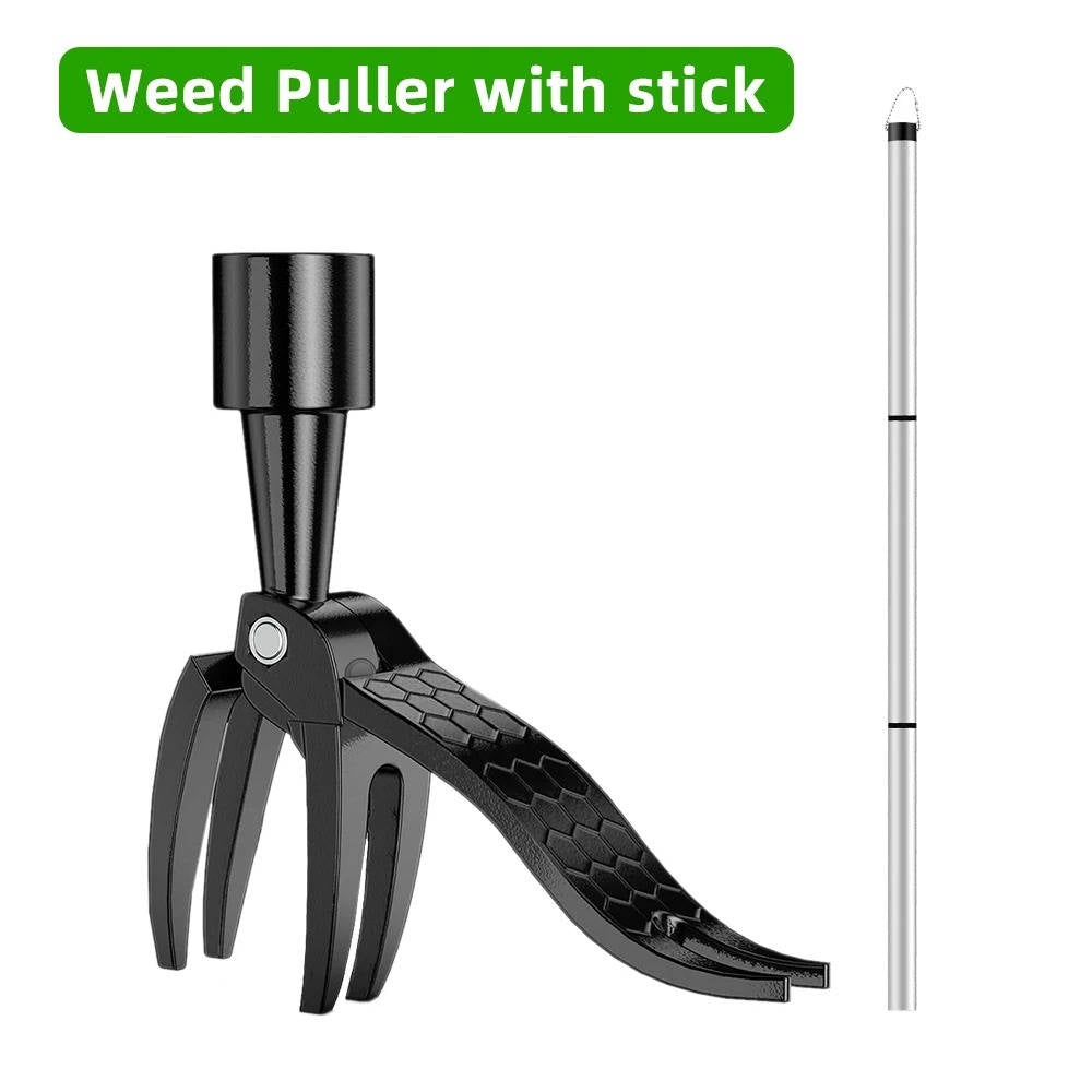 Weed Puller with Four Steel Claws and Bamboo Handle for Standing Yard Work