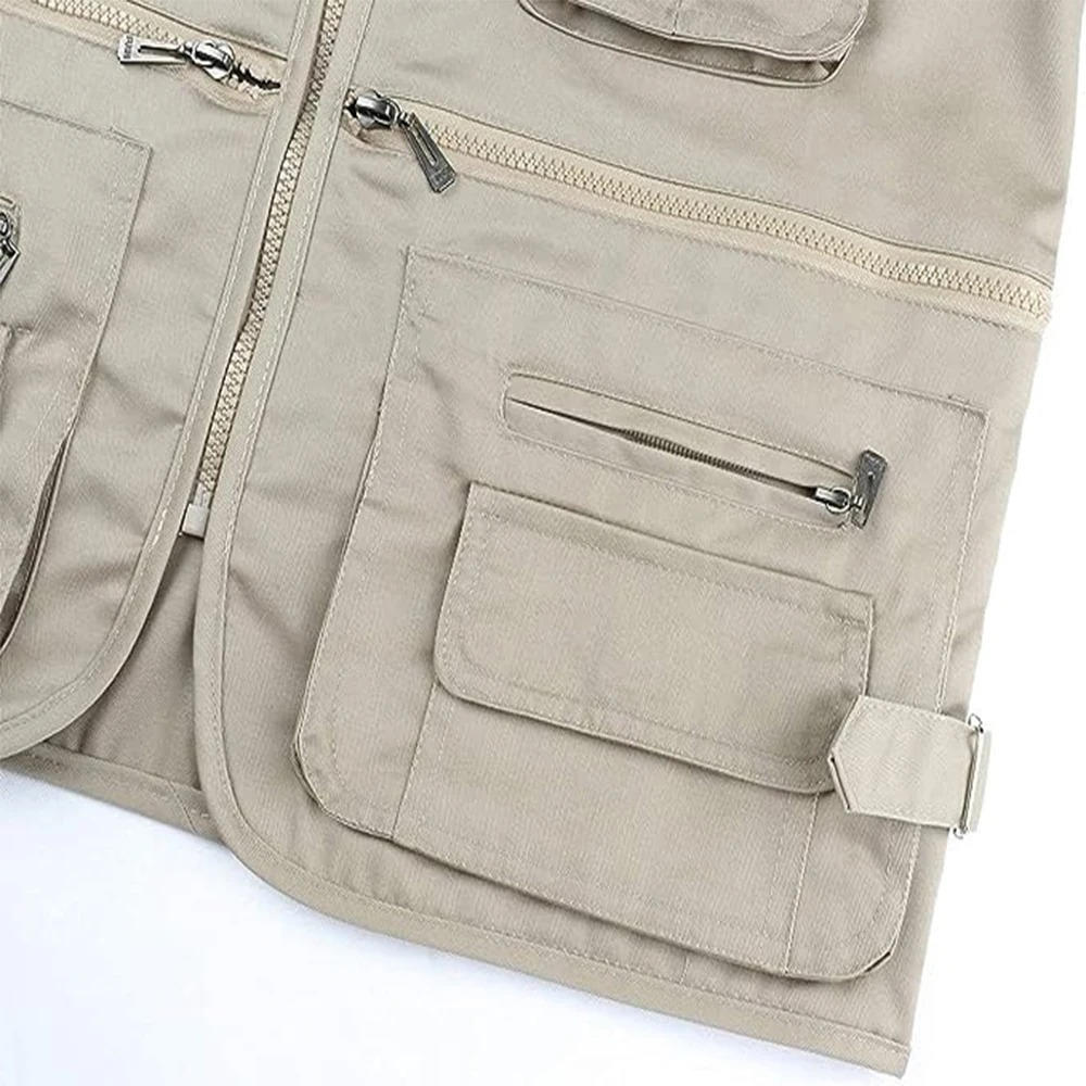 Sleeveless Hiking Vest with Multiple Zippered Pockets and Detachable Back Panel