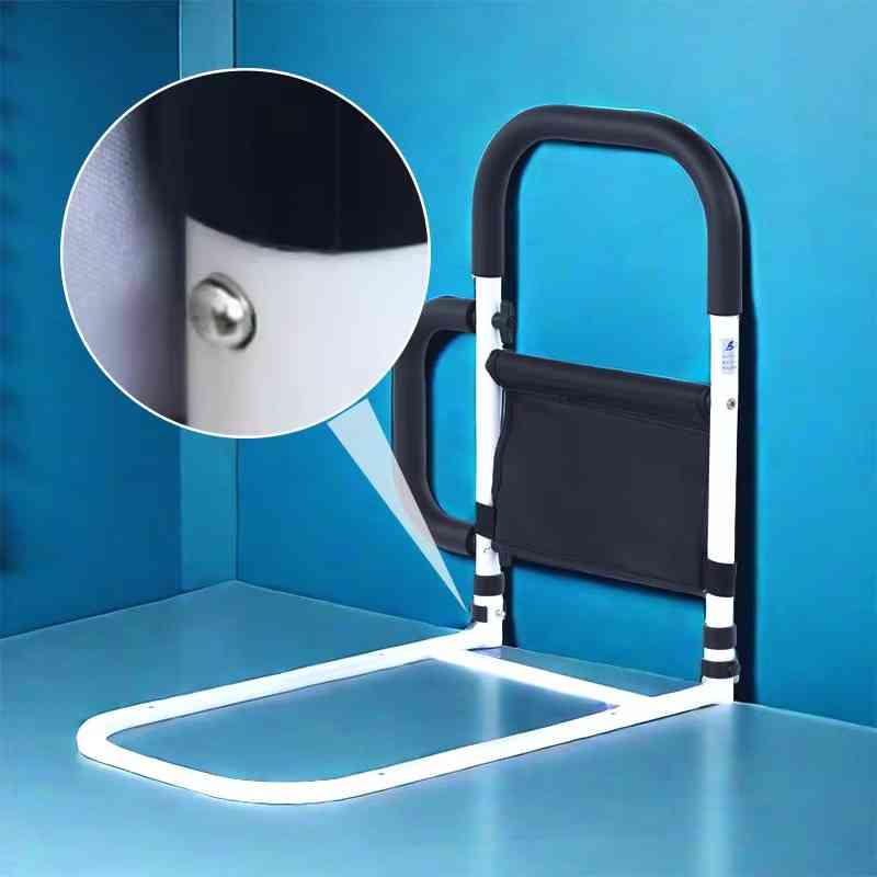 Bedside Support Rails with Dual Grip Handles and Storage Pocket, Adjustable Height