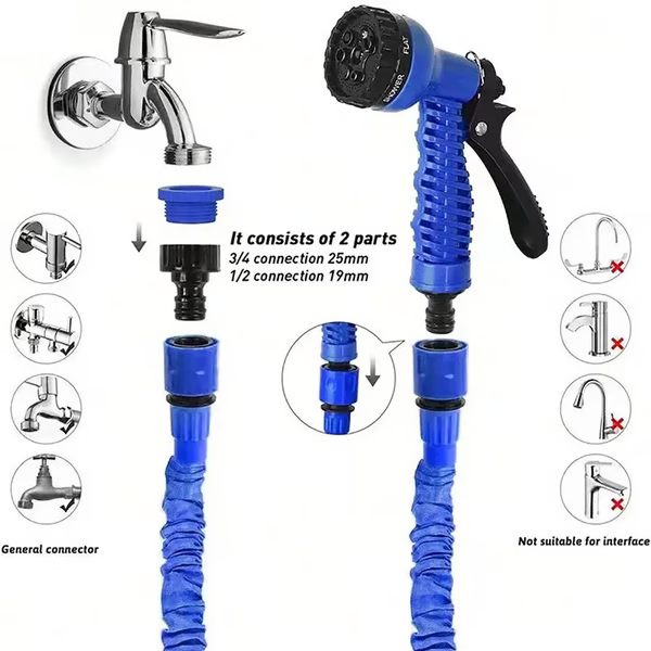 Expandable Garden Hose with Multi-Pattern Nozzle and Brass Connectors