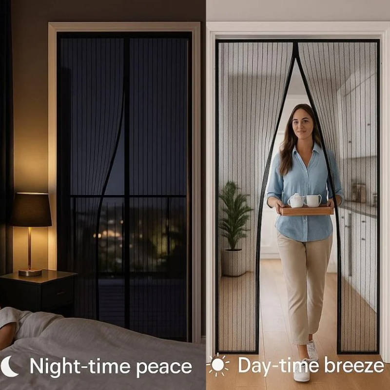 Magnetic Screen Door with Auto-Close Panels and Insect Mesh, Custom Fit