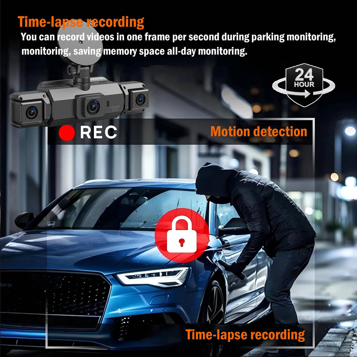 Four Camera Dash Cam System with Infrared Night Vision and Motion Detection