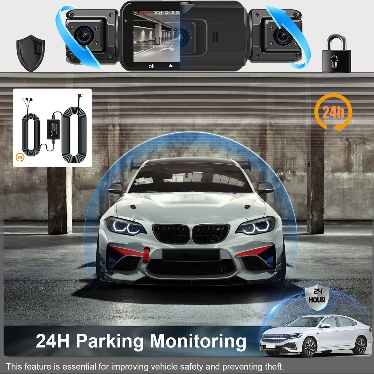 Four Camera Dash Cam System with Infrared Night Vision and Motion Detection