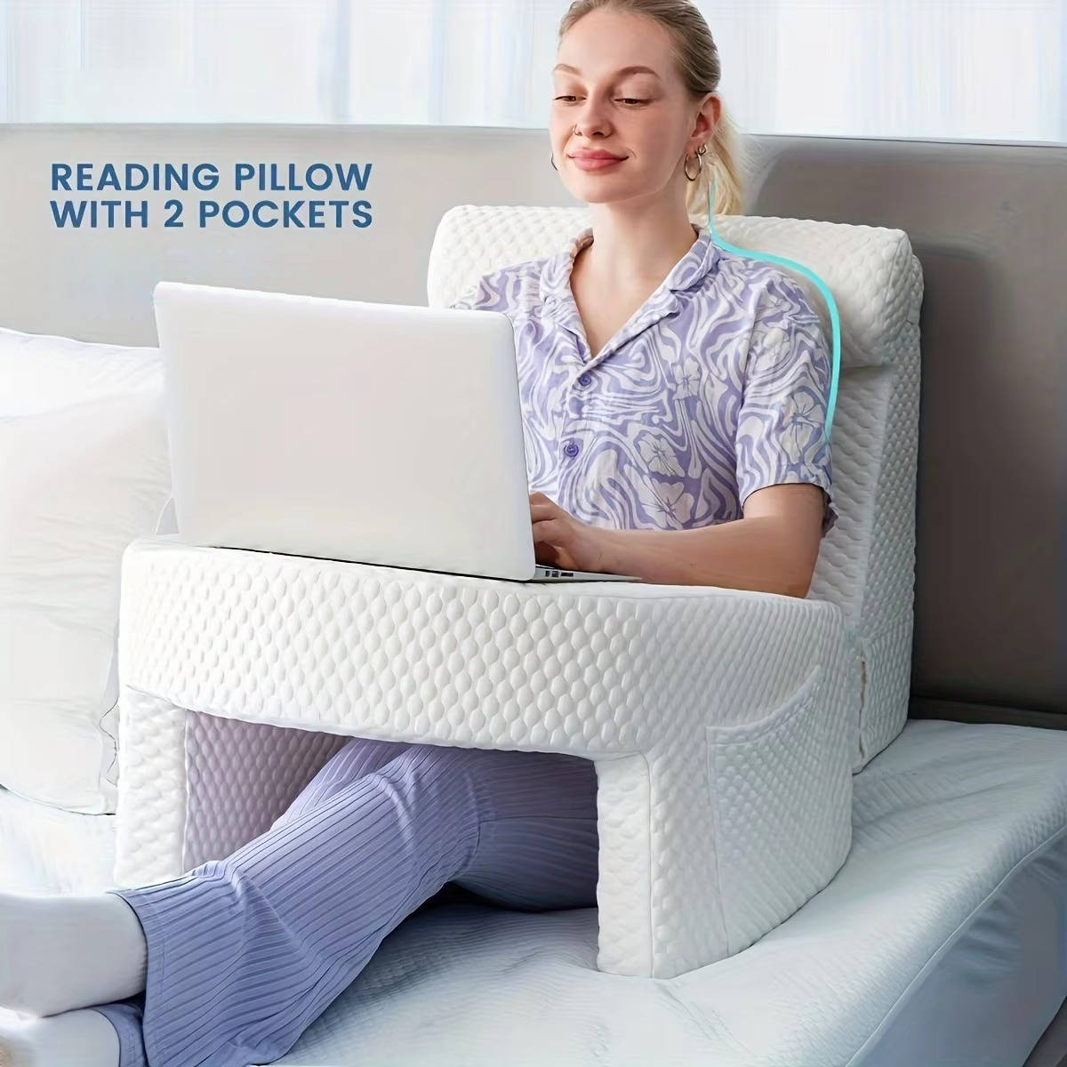 U Shaped Memory Foam Pillow with Side Pockets and Breathable Knit Cover