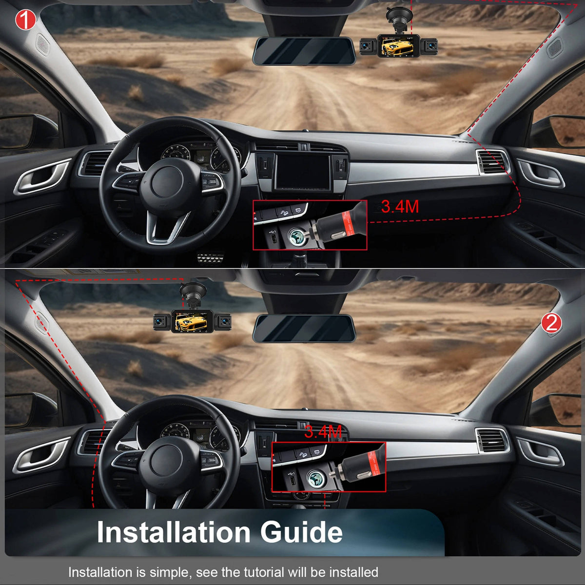 Four Camera Dash Cam System with Infrared Night Vision and Motion Detection