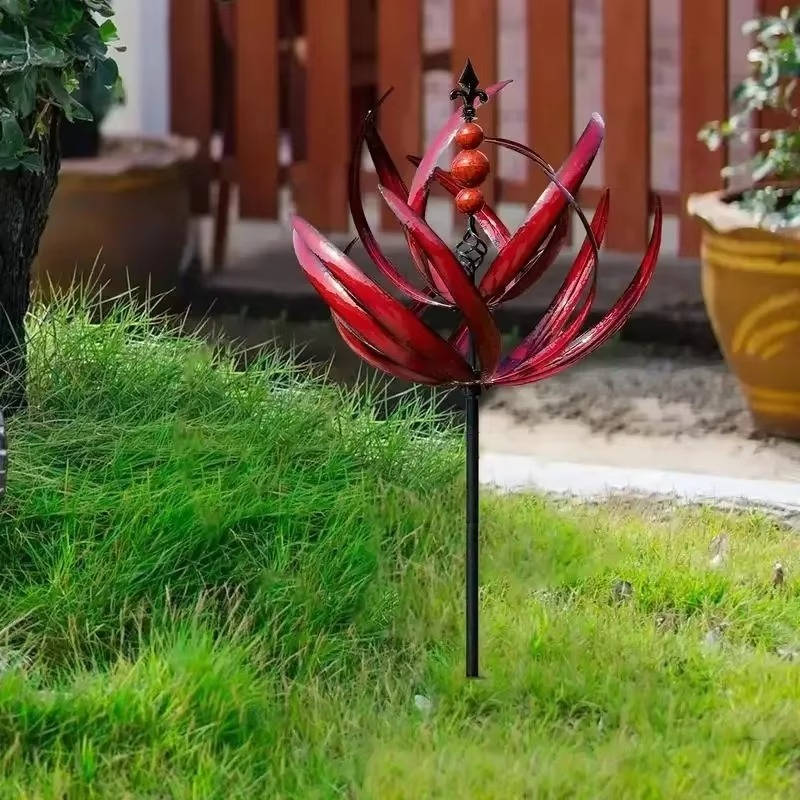 Iron Tulip Wind Spinner with 360-Degree Rotation and Powder Coat Finish