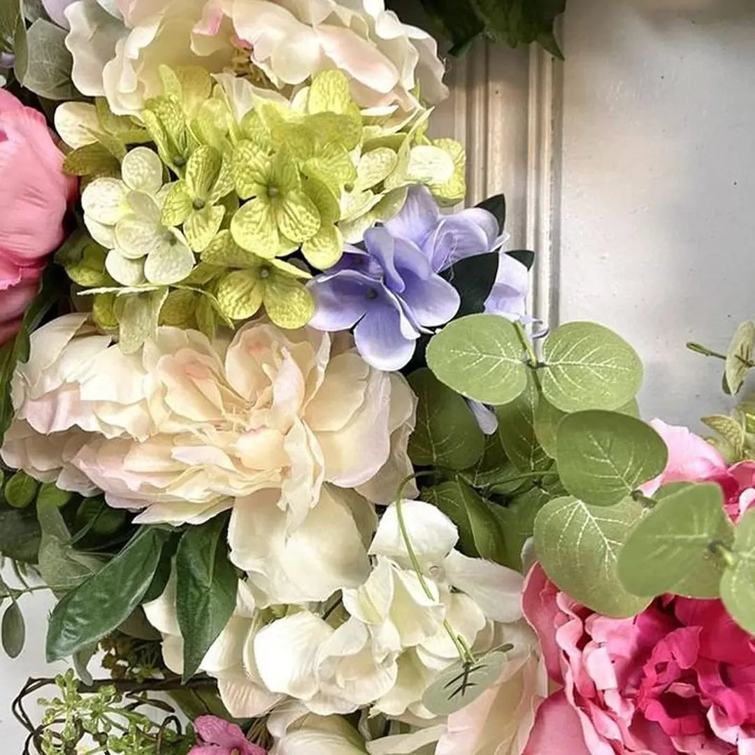 Multicolor Hydrangea Wreath with Synthetic Petals and Hanging Loop, 35cm