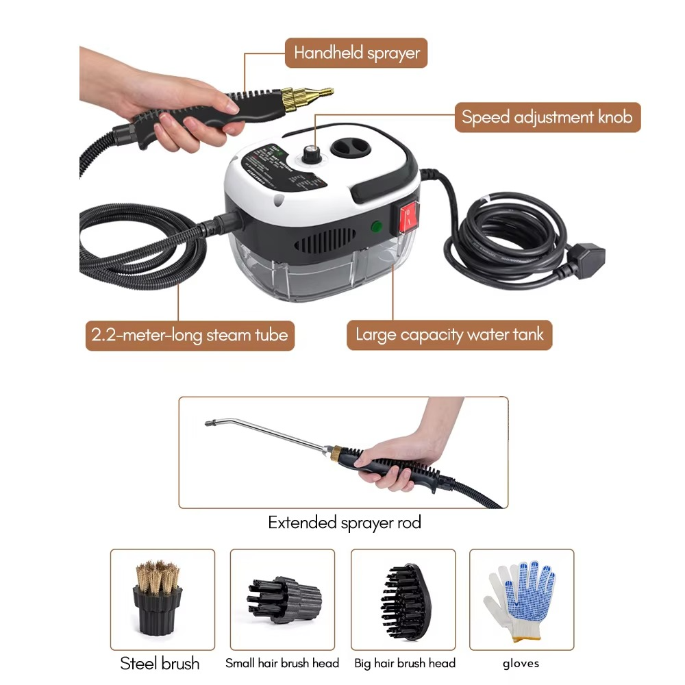 Handheld Steam Cleaner with Six Speed Settings and Three Brush Heads, 45 PSI Pressure