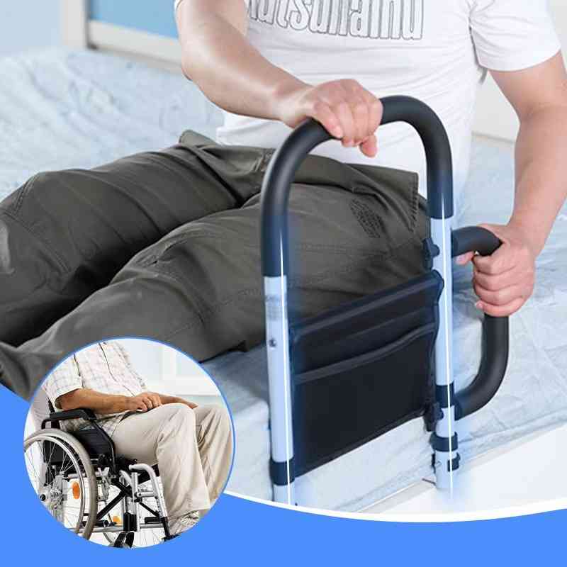 Bedside Support Rails with Dual Grip Handles and Storage Pocket, Adjustable Height