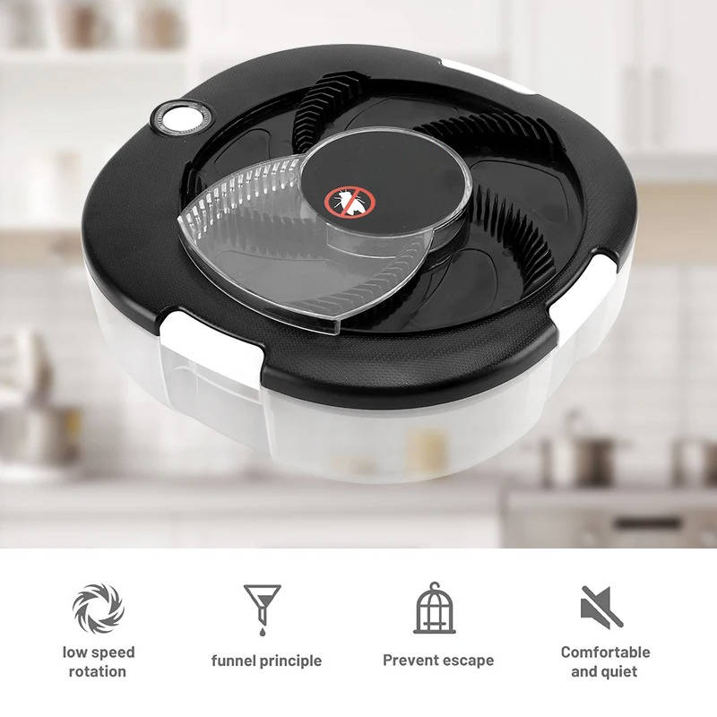 Automatic Fly Trap with Rotating Arm and Removable Collection Tray, USB Rechargeable