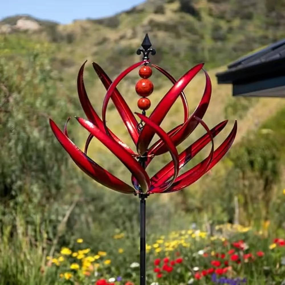 Iron Tulip Wind Spinner with 360-Degree Rotation and Powder Coat Finish