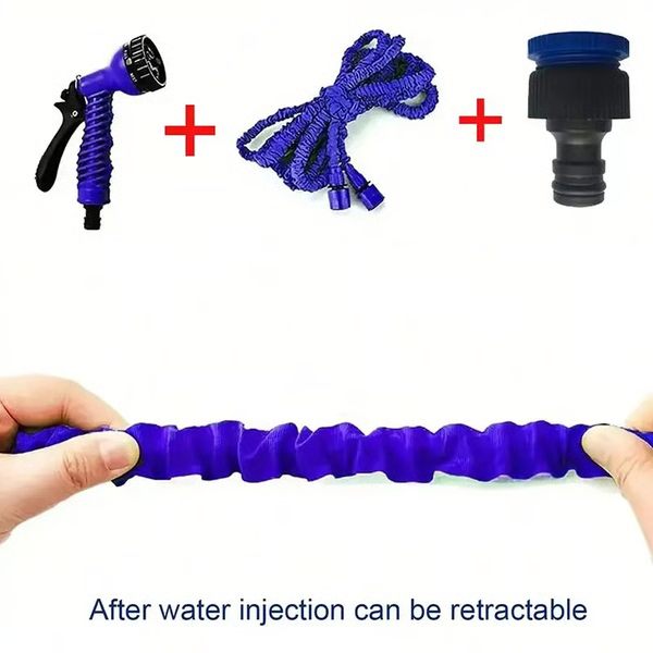 Expandable Garden Hose with Multi-Pattern Nozzle and Brass Connectors