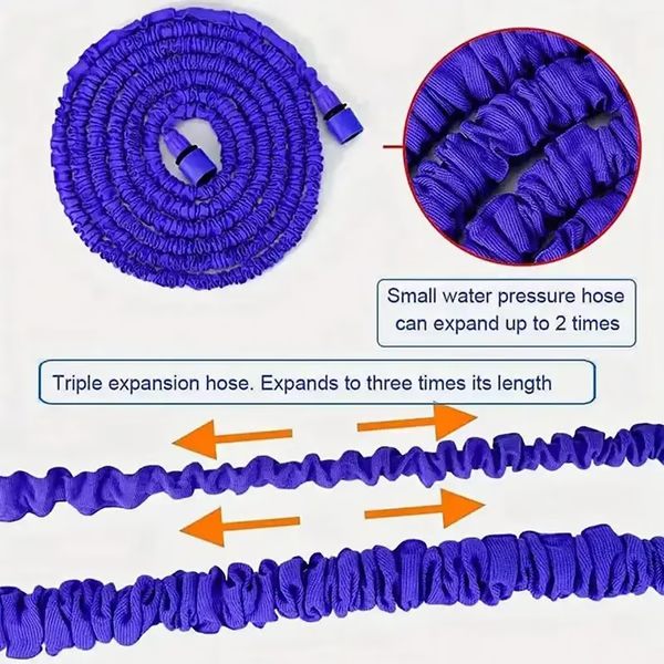 Expandable Garden Hose with Multi-Pattern Nozzle and Brass Connectors