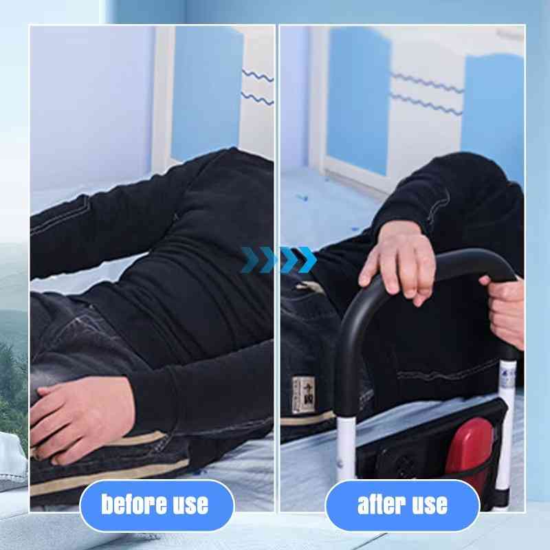 Bedside Support Rails with Dual Grip Handles and Storage Pocket, Adjustable Height