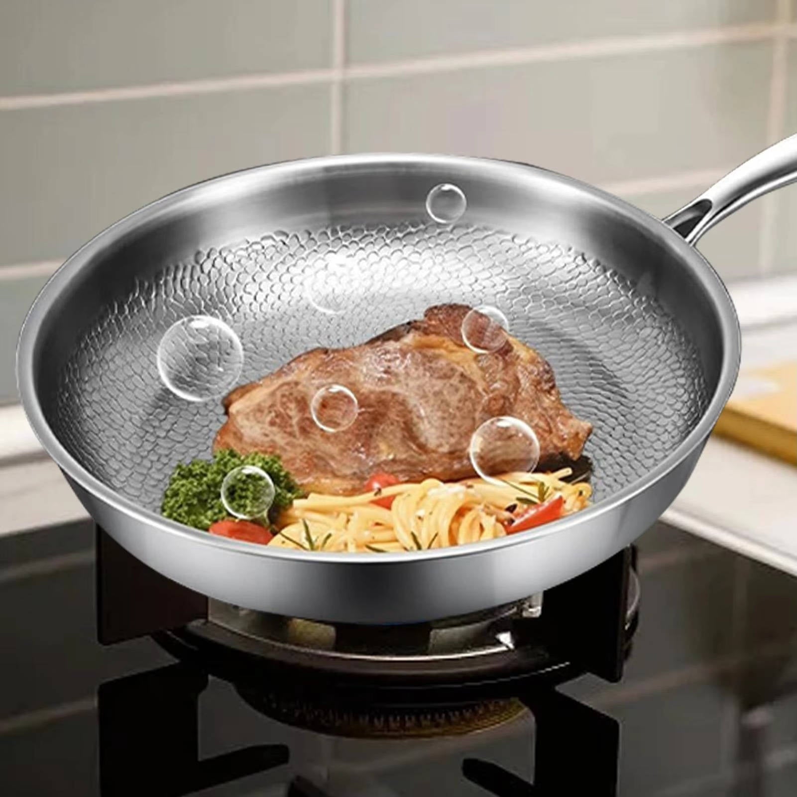 Titanium Steel Skillet with Fish Scale Texture and Thick Bottom for Even Cooking