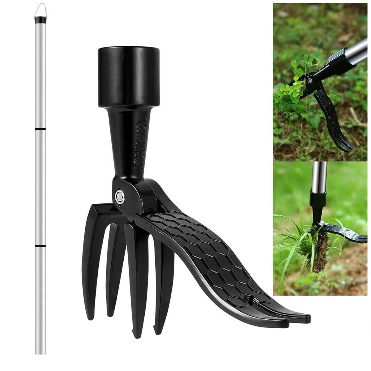 Weed Puller with Four Steel Claws and Bamboo Handle for Standing Yard Work