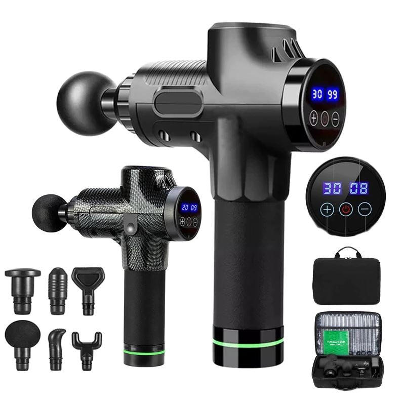 Handheld Percussion Massage Gun with Six Interchangeable Heads and Touchscreen Display