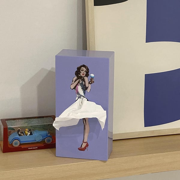 Tissue Box Cover with Moving Skirt and Weighted Base for Standard Boxes