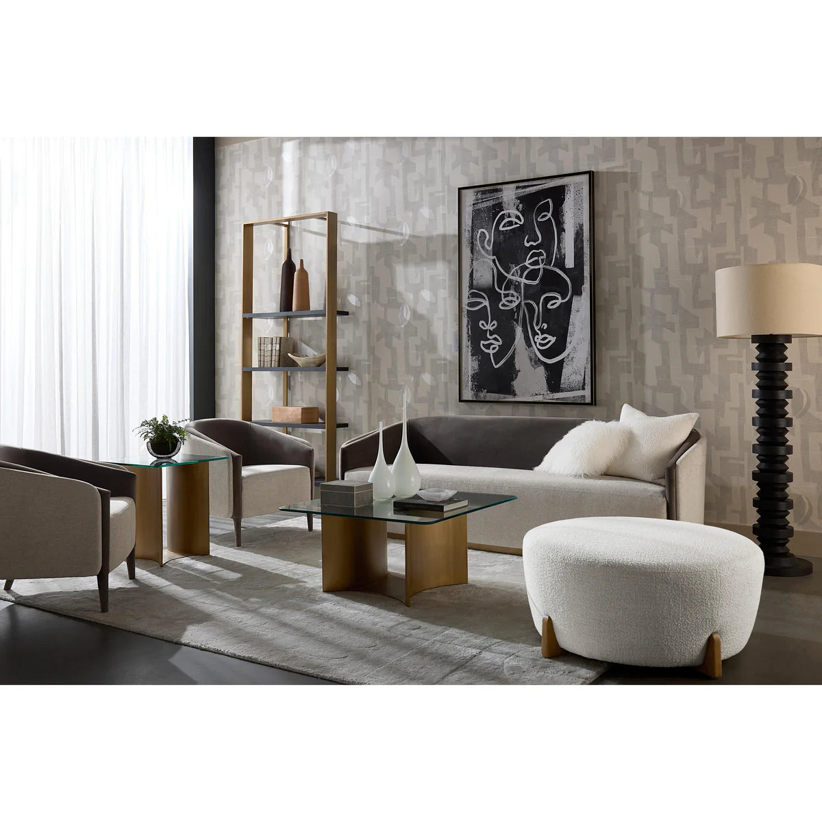 LumiNest Capo Sculpted Wood Floor Lamp 63" Black with Fabric Shade, Living Room Floor Lamps