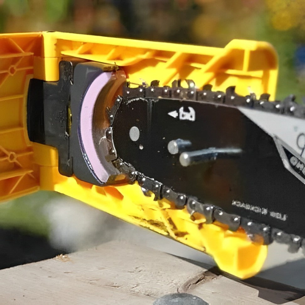 Portable Chainsaw Bar Sharpener with Dual Pin Mount and Grinding Stone