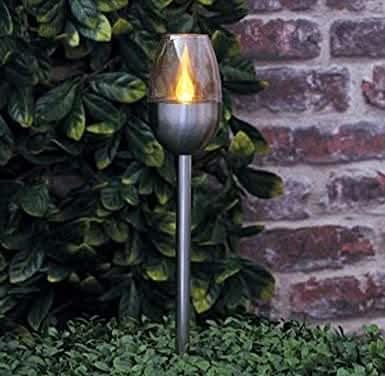 EmberGlow Solar Flame Torch Stake Lights 12" Stainless Steel 4-Pack, Outdoor Garden Lighting
