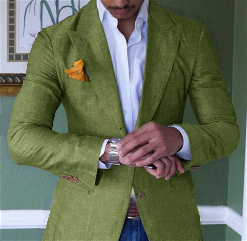 Lightweight Cotton Linen Blazer with Short Sleeves and Button Closure