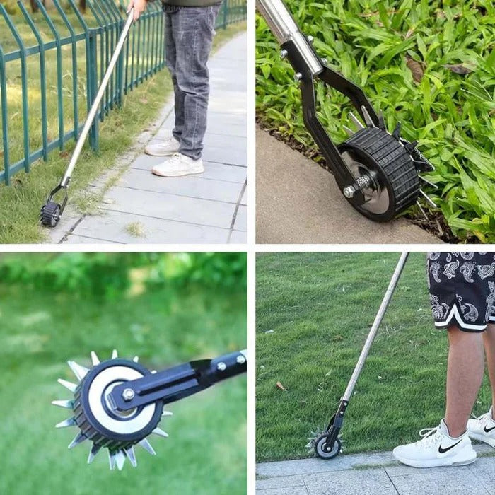Adjustable Manual Lawn Edger with Rolling Base and Ergonomic Handle, Three Height Settings