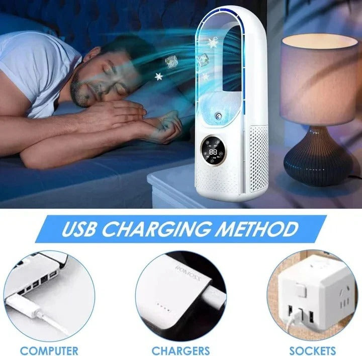 Portable Bladeless Air Conditioner with Quiet Cooling and Multiple Fan Speeds