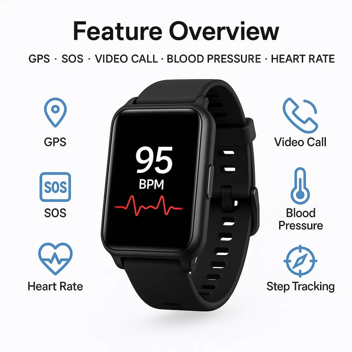 Smartwatch with Automatic Fall Detection and Emergency Location Alerts, IP67 Water Resistant
