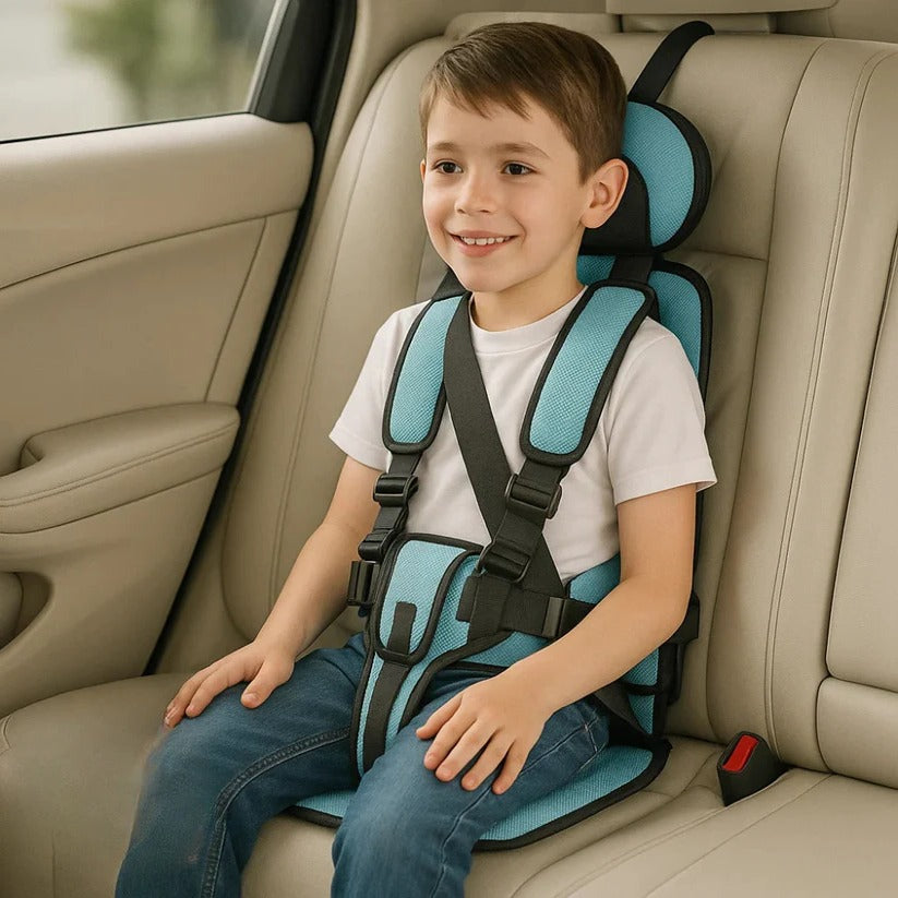 Portable Child Travel Seat with Five Point Harness and Washable Fabric