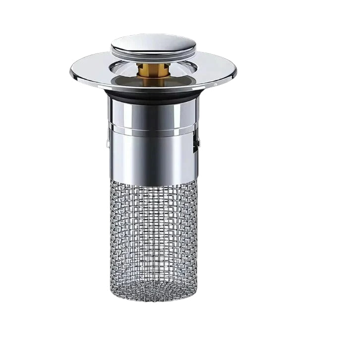 Pop Up Sink Stopper with Dual Layer Silicone Seal and Built-In Strainer Basket