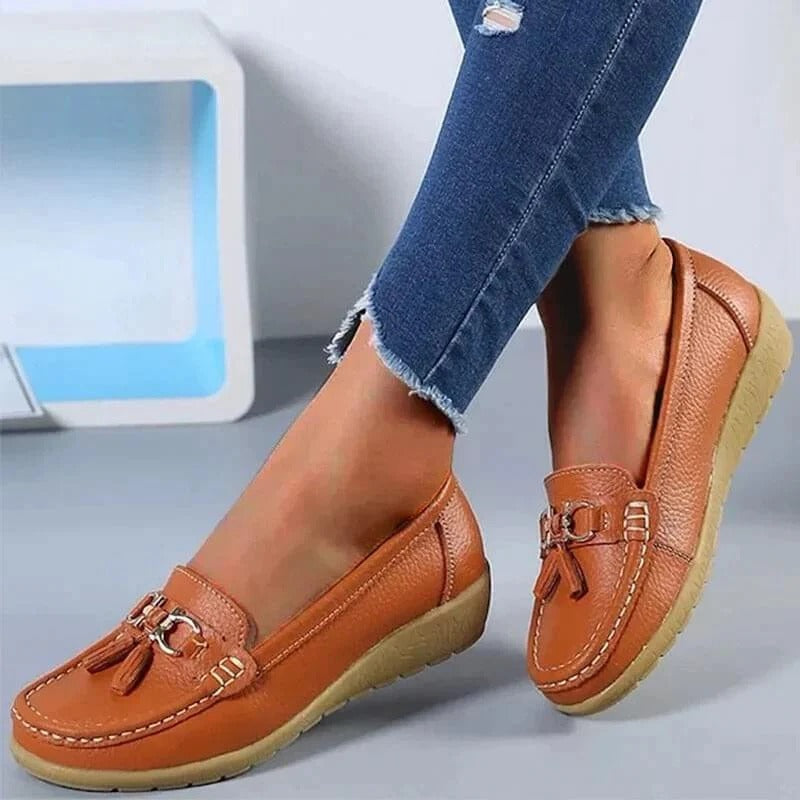 Leather Loafers with Ergonomic Insole and Arch Support for Women