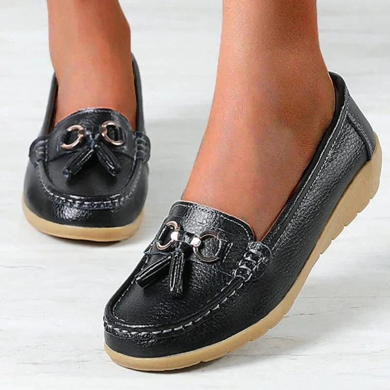 Leather Loafers with Ergonomic Insole and Arch Support for Women