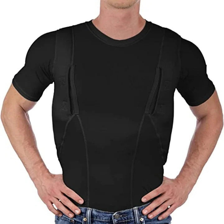 Compression Utility Shirt with Dual Hidden Pockets and Moisture Wicking Fabric