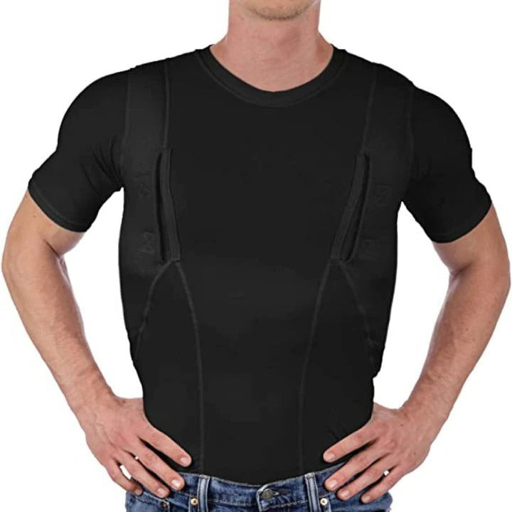 Compression Utility Shirt with Dual Hidden Pockets and Moisture Wicking Fabric