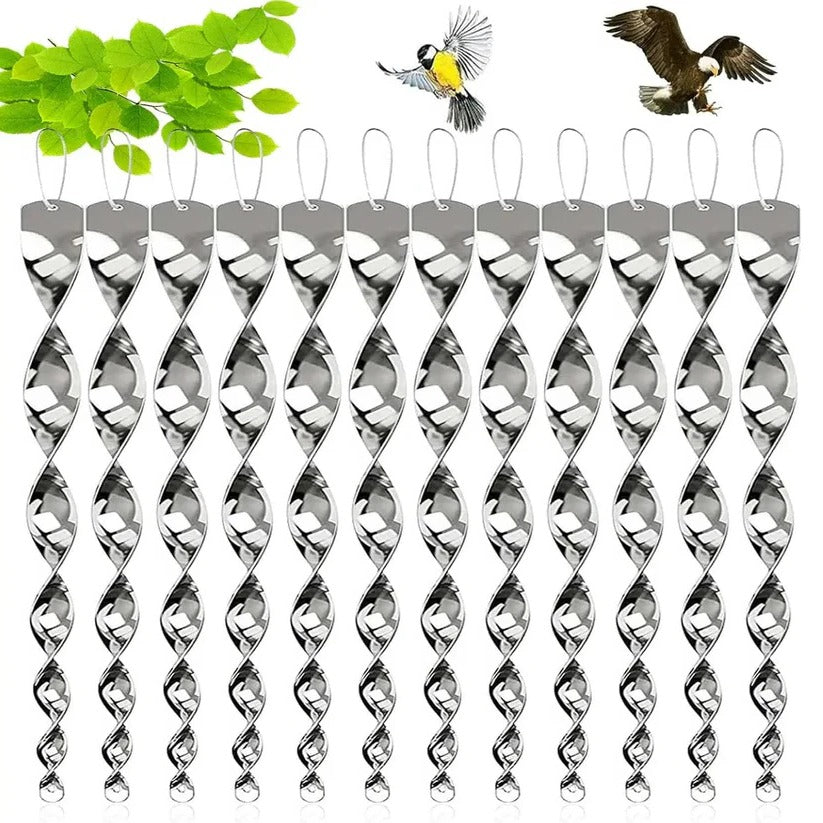 Reflective Spiral Bird Deterrent Rod with Wind-Powered Rotation and Silver Finish