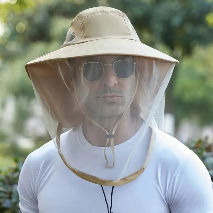 Wide Brim Outdoor Hat with Detachable Mask and Mesh Ventilation, Foldable Design