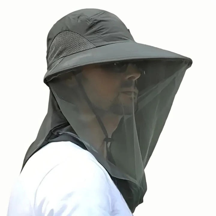 Wide Brim Outdoor Hat with Detachable Mask and Mesh Ventilation, Foldable Design
